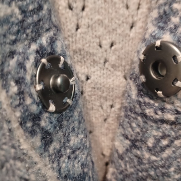 STUNNING PURE JILL DUSTY BLUE SNAP-FRONT LONG CARDIGAN! - Picture 4 of 5